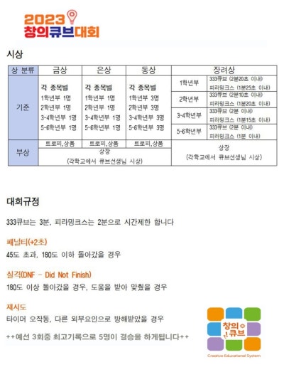 초등학생 큐브대회 방과후 창의큐브