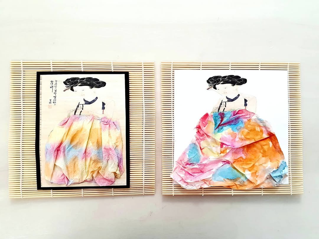아이와 함께 명화 속으로! 신윤복 미인도 재해석 미술놀이 (한지 & 키친타올 활용법)