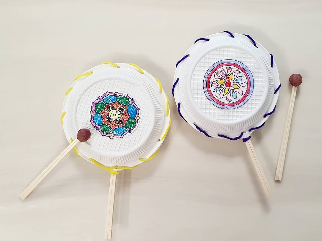 아이와 함께 전통을 연주해요! 일회용 접시로 만드는 신나는 소고 만들기 (누리과정 '우리나라' 연계)