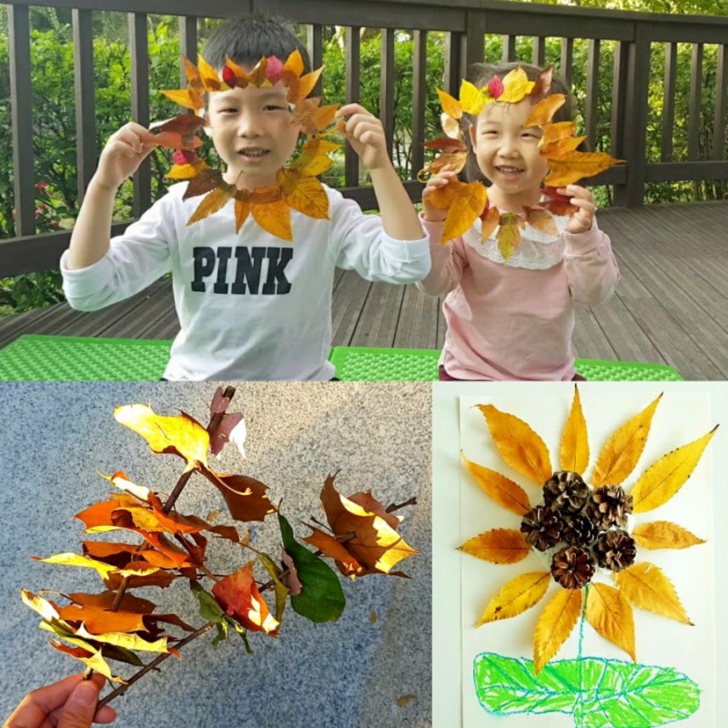 가을에 하면 좋은 5가지 나뭇잎놀이🍁 ㅡ사자갈기, 나뭇잎꼬치, 나뭇잎 솔방울 해바라기, 미용실놀이, 무지개만들기| 자연놀이 | 가을놀이